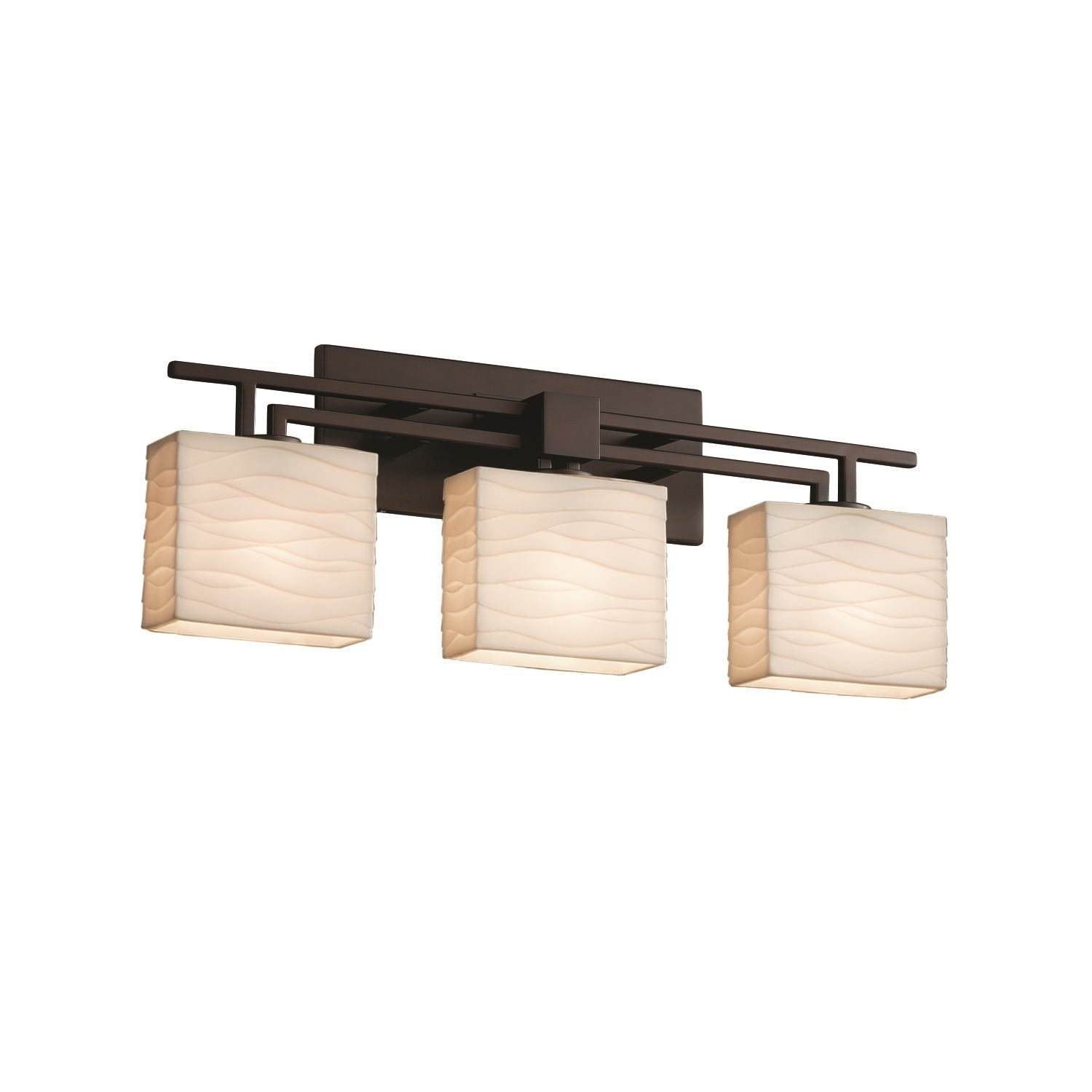 Justice Design Group Porcelina Aero 3 Light Dark Bronze Bath Bar Waves Rectangle Shade