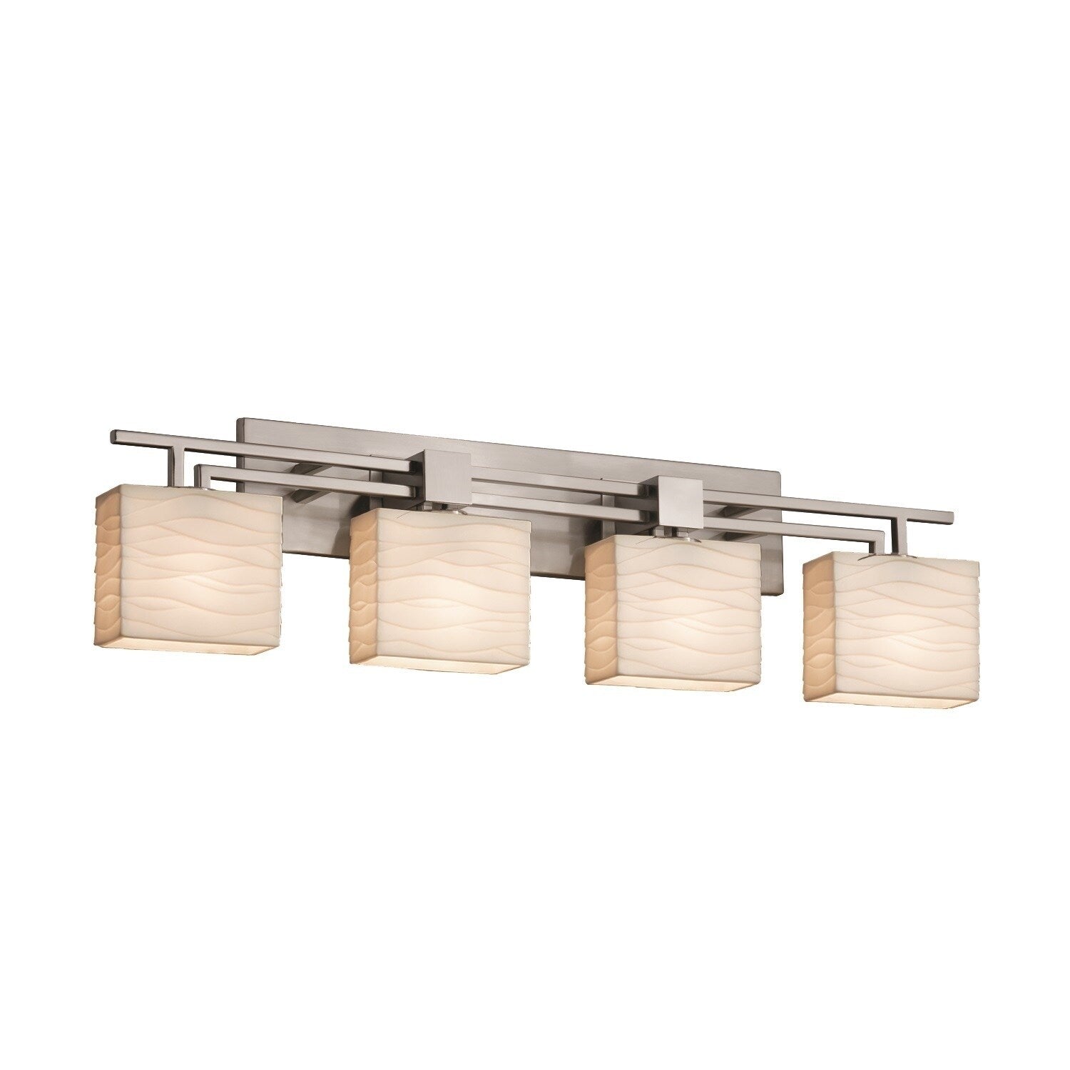 Justice Design Group Porcelina Aero 4 Light Brushed Nickel Bath Bar Waves Rectangle Shade