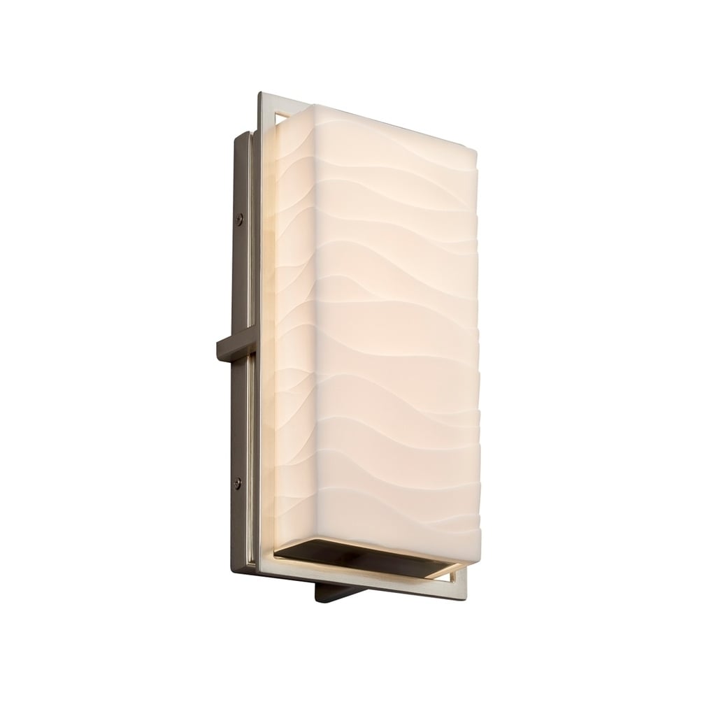 Justice Design Group Porcelina Avalon Brushed Nickel Ada Led Outdoor Wall Sconce Small Waves Shade
