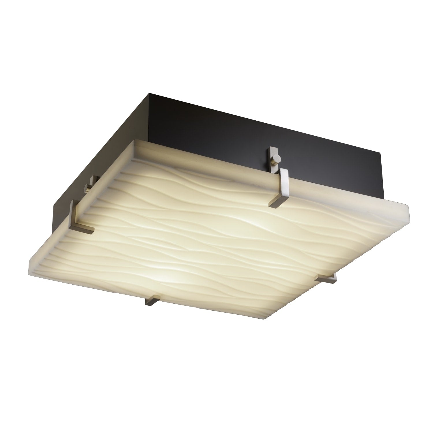 Justice Design Group Porcelina Clips 4 Light Brushed Nickel Flush Mount Square Waves Shade