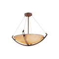 Justice Design Group Porcelina Crossbar 3 Light Dark Bronze Round Bowl Pendant Banana Leaf Shade