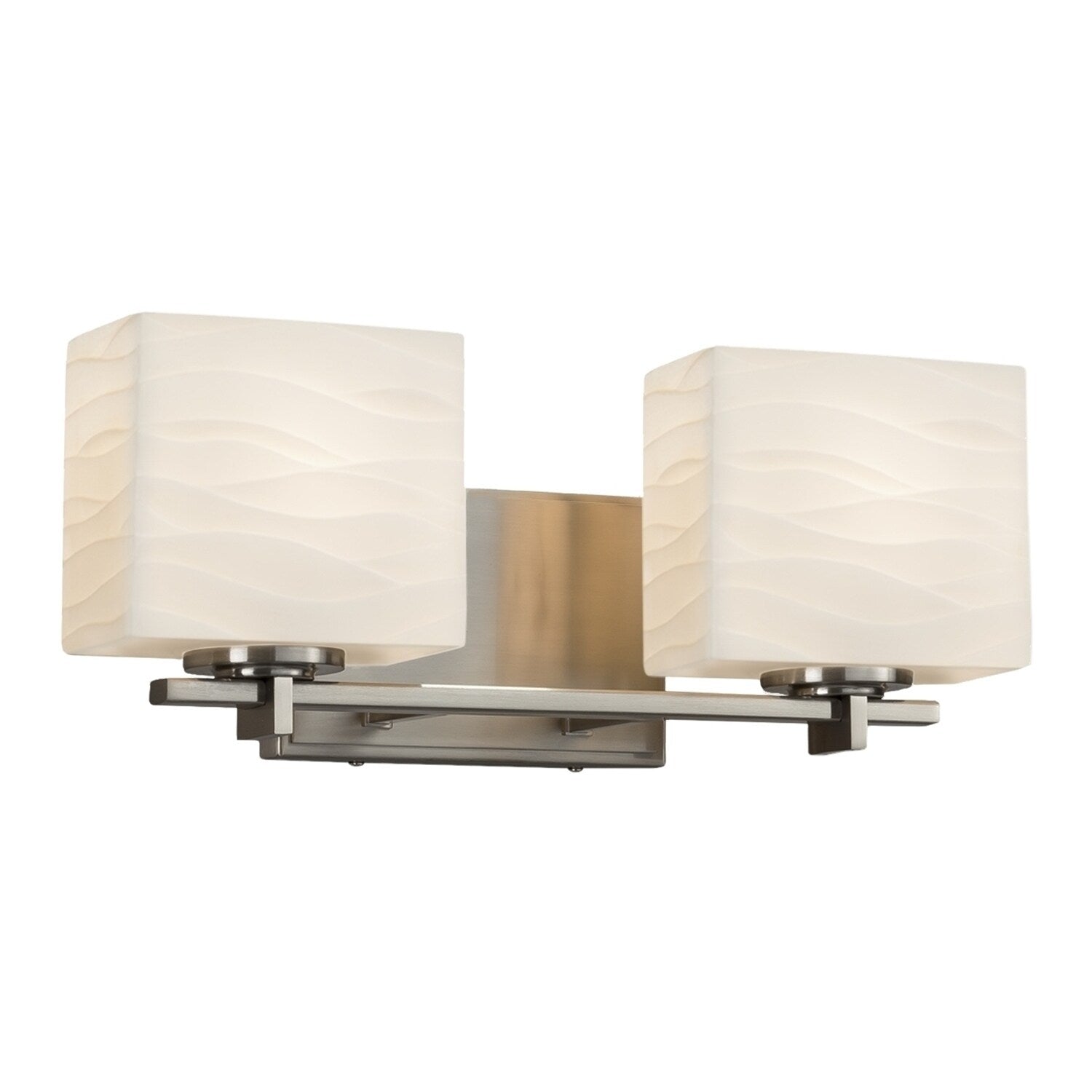 Justice Design Group Porcelina Era 2 Light Brushed Nickel Bath Light Waves Rectangle Shade