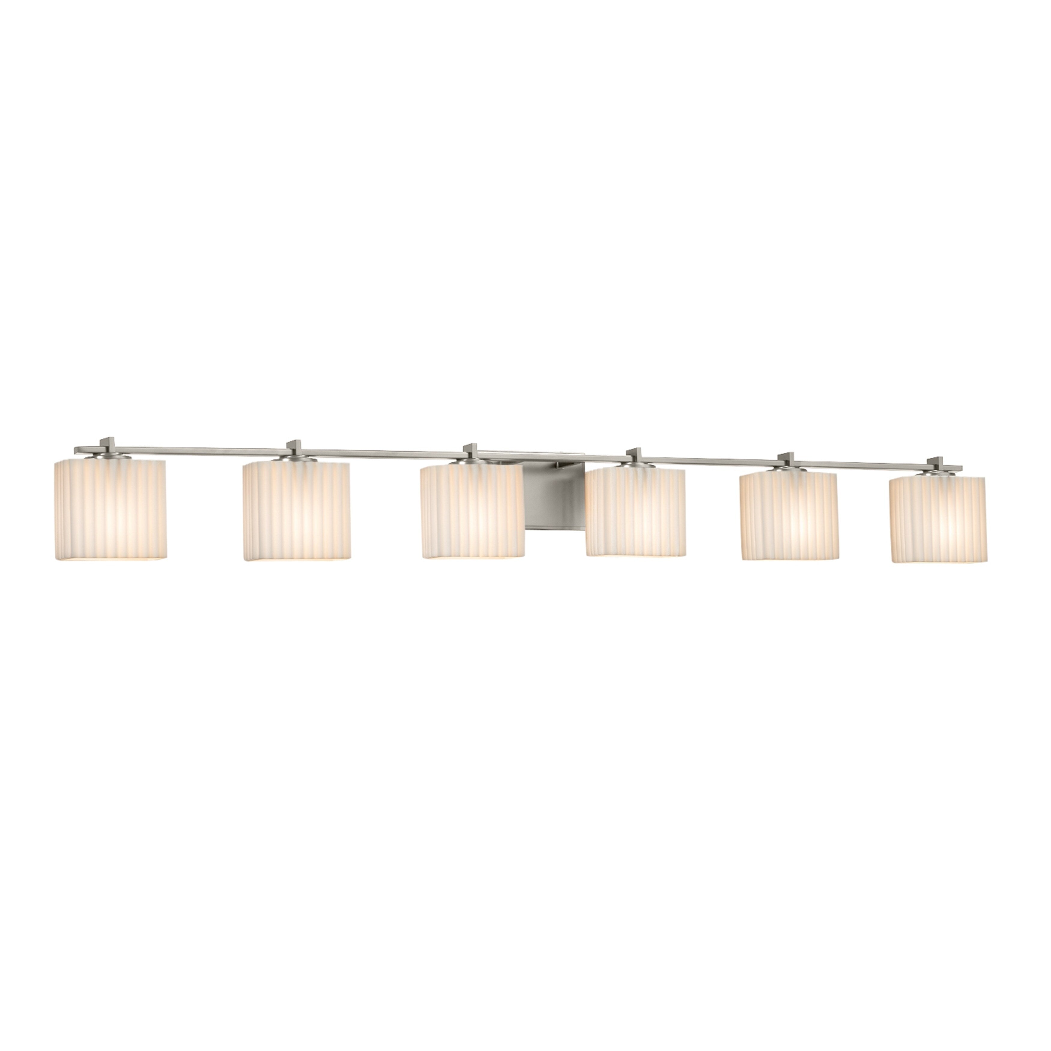 Justice Design Group Porcelina Era 6 Light Brushed Nickel Bath Bar Rectangle Pleats Impressions