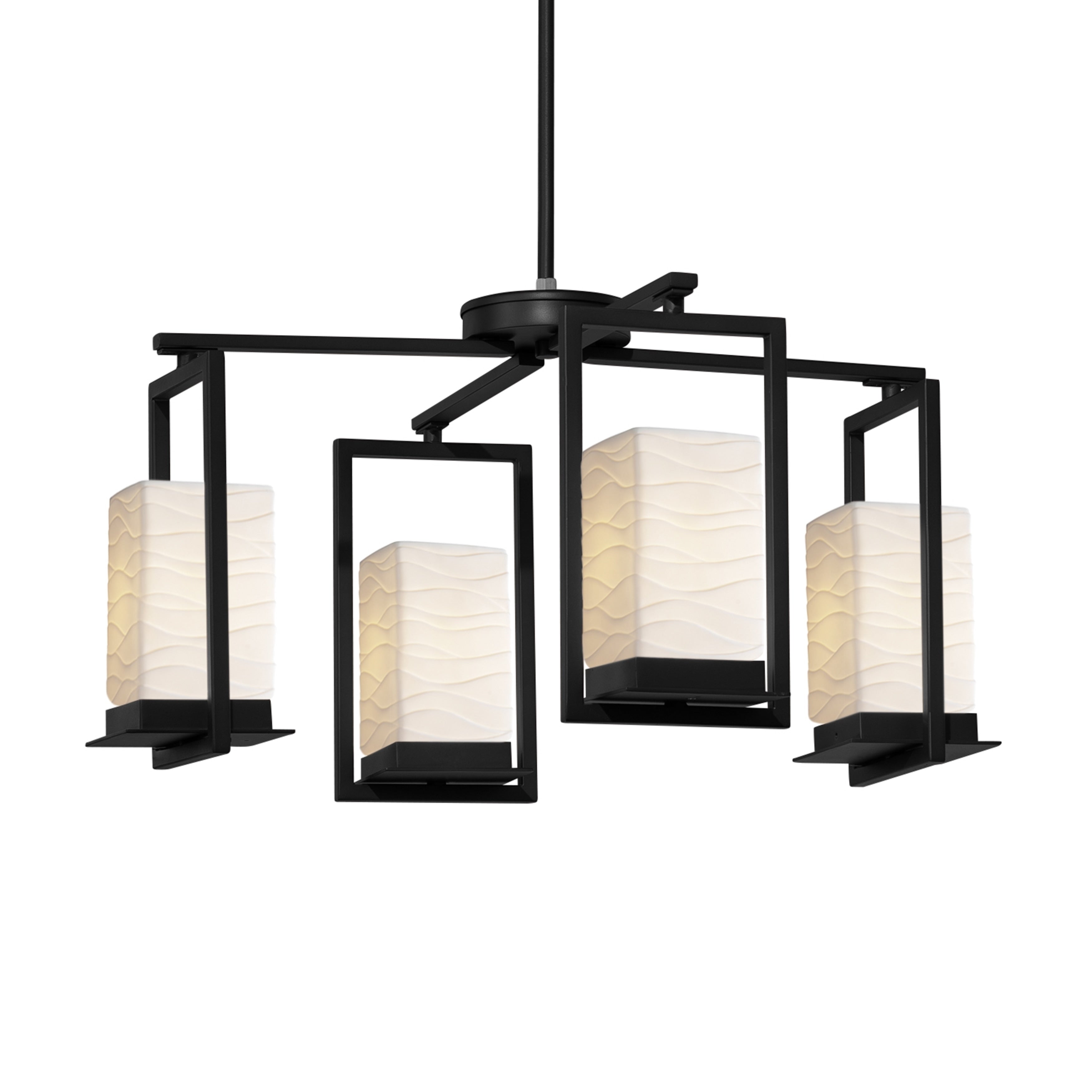 Justice Design Group Porcelina Laguna 4 Light Matte Black Led Outdoor Chandelier Waves Impressions
