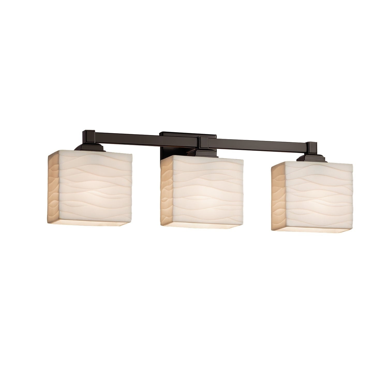 Justice Design Group Porcelina Regency 3 Light Dark Bronze Bath Bar Waves Rectangle Shade