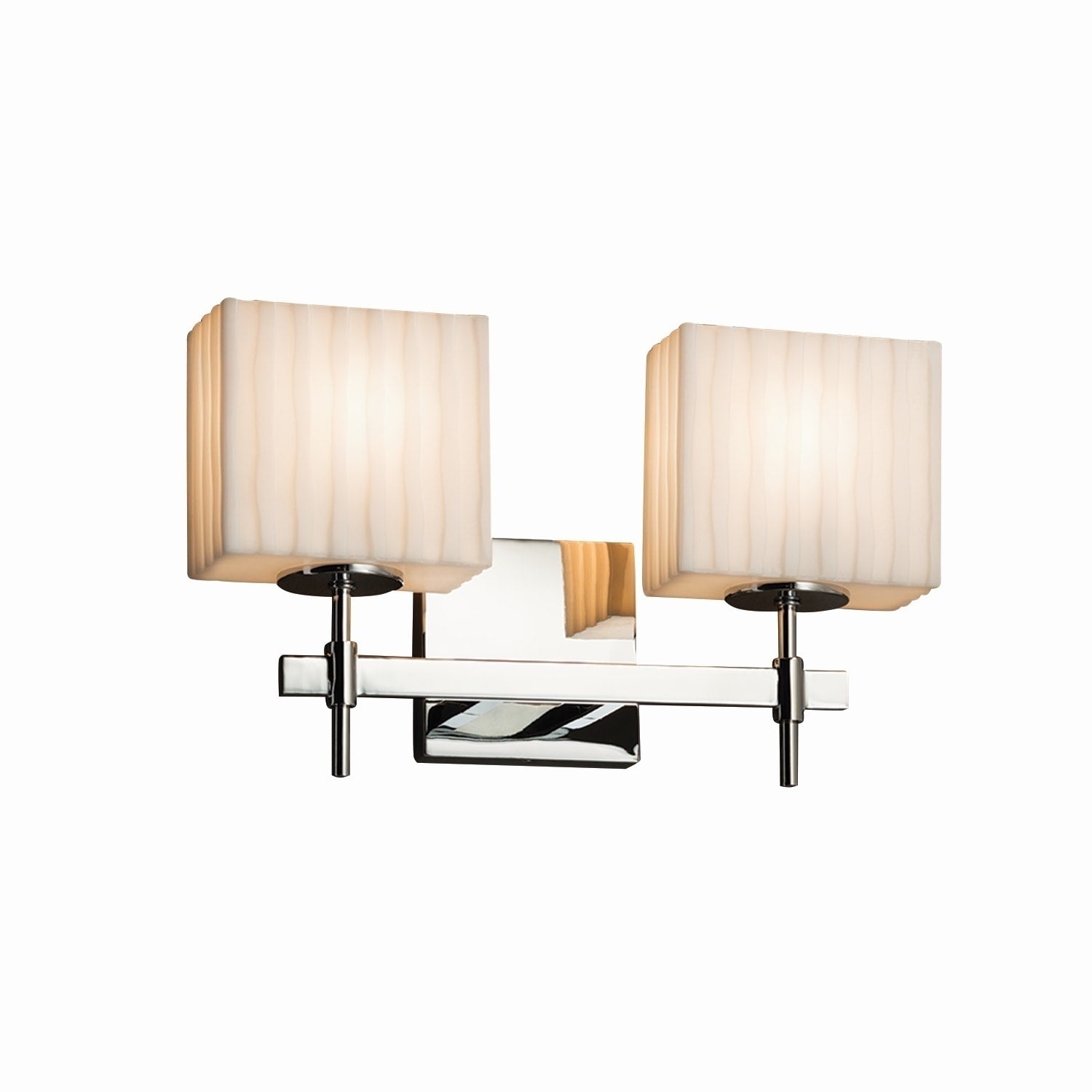 Justice Design Group Porcelina Union 2 Light Polished Chrome Bath Bar Waterfall Rectangle Shade