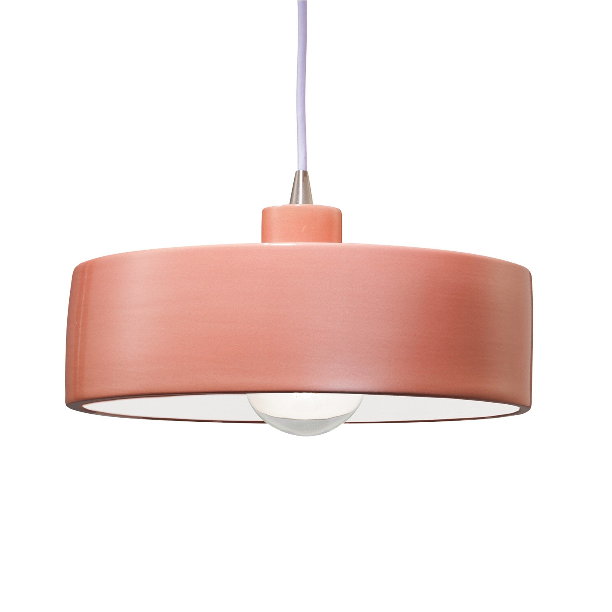 Justice Design Radiance Brushed Nickel Dish Ceramic Pendant With White Cord Incandescent