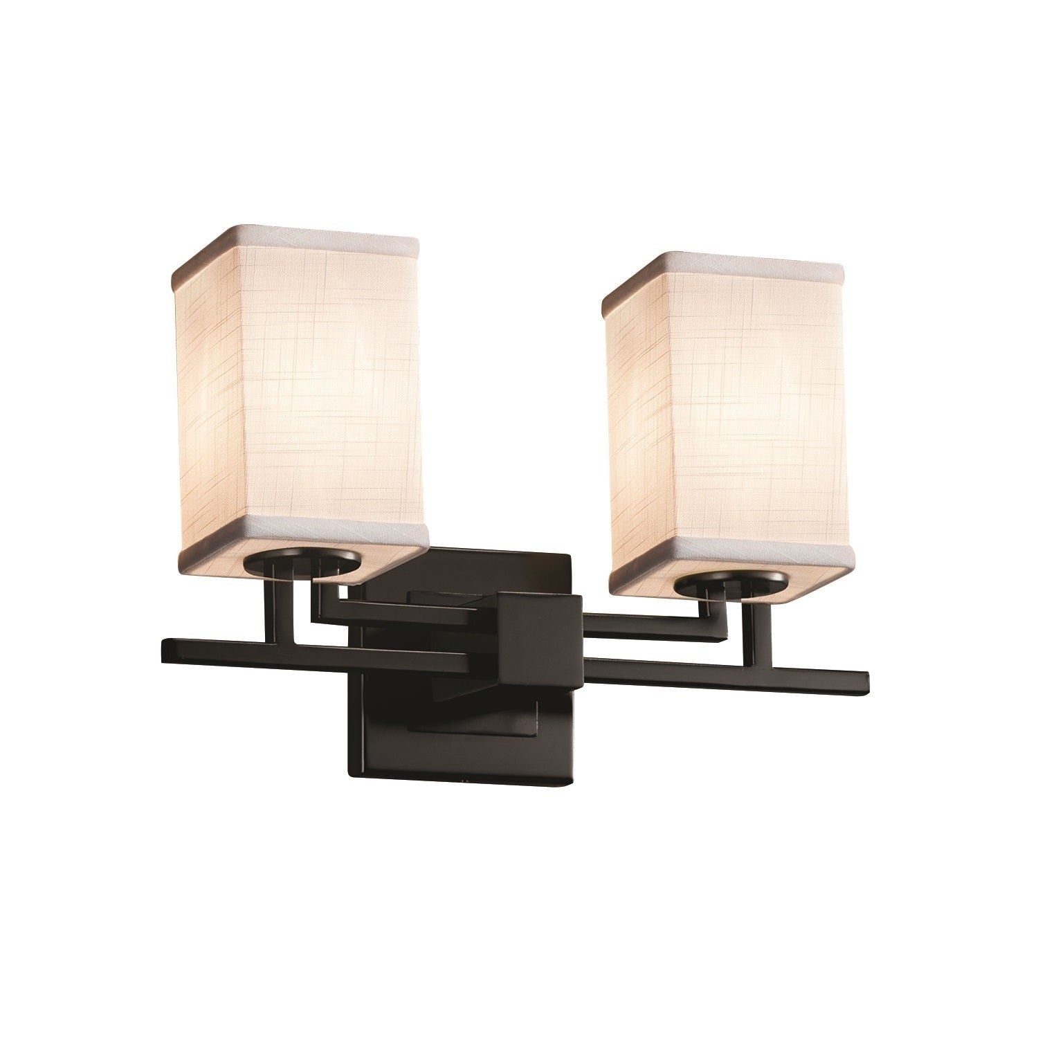 Justice Design Group Textile Aero 2 Light Matte Black Bath Bar White Square Flat Rim Shade