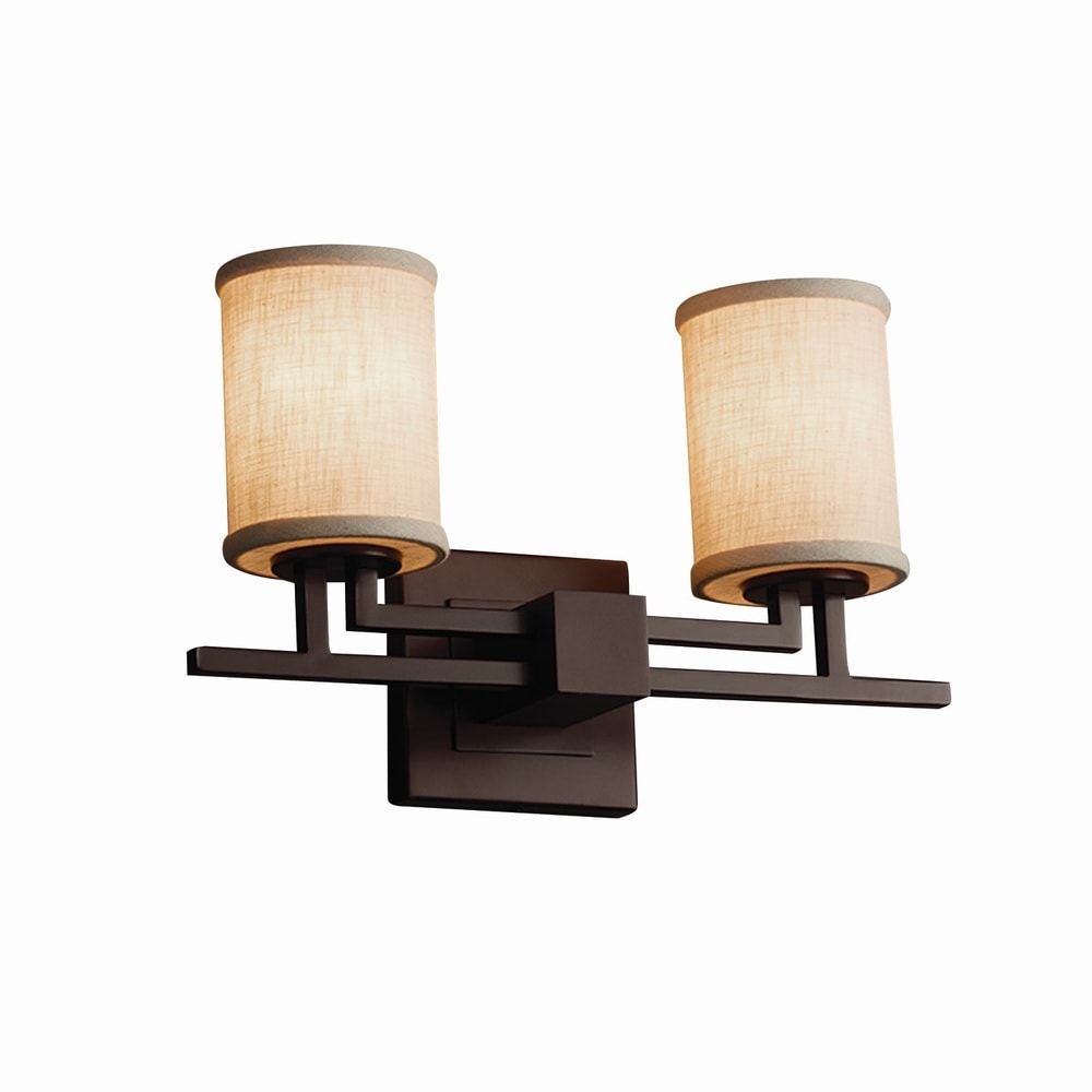 Justice Design Group Textile Aero 2 Light Dark Bronze Bath Bar Cream Cylinder Flat Rim Shade