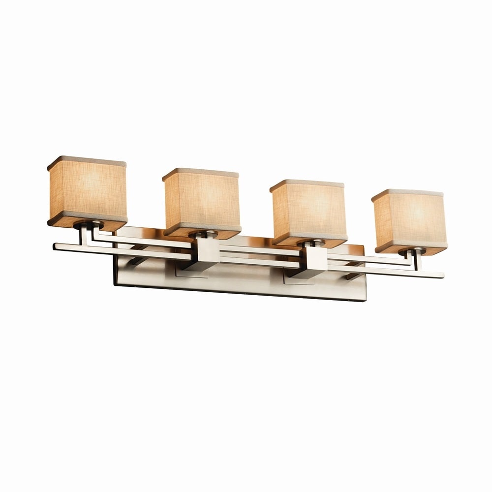 Justice Design Group Textile Aero 4 Light Brushed Nickel Bath Bar Cream Rectangle Shade
