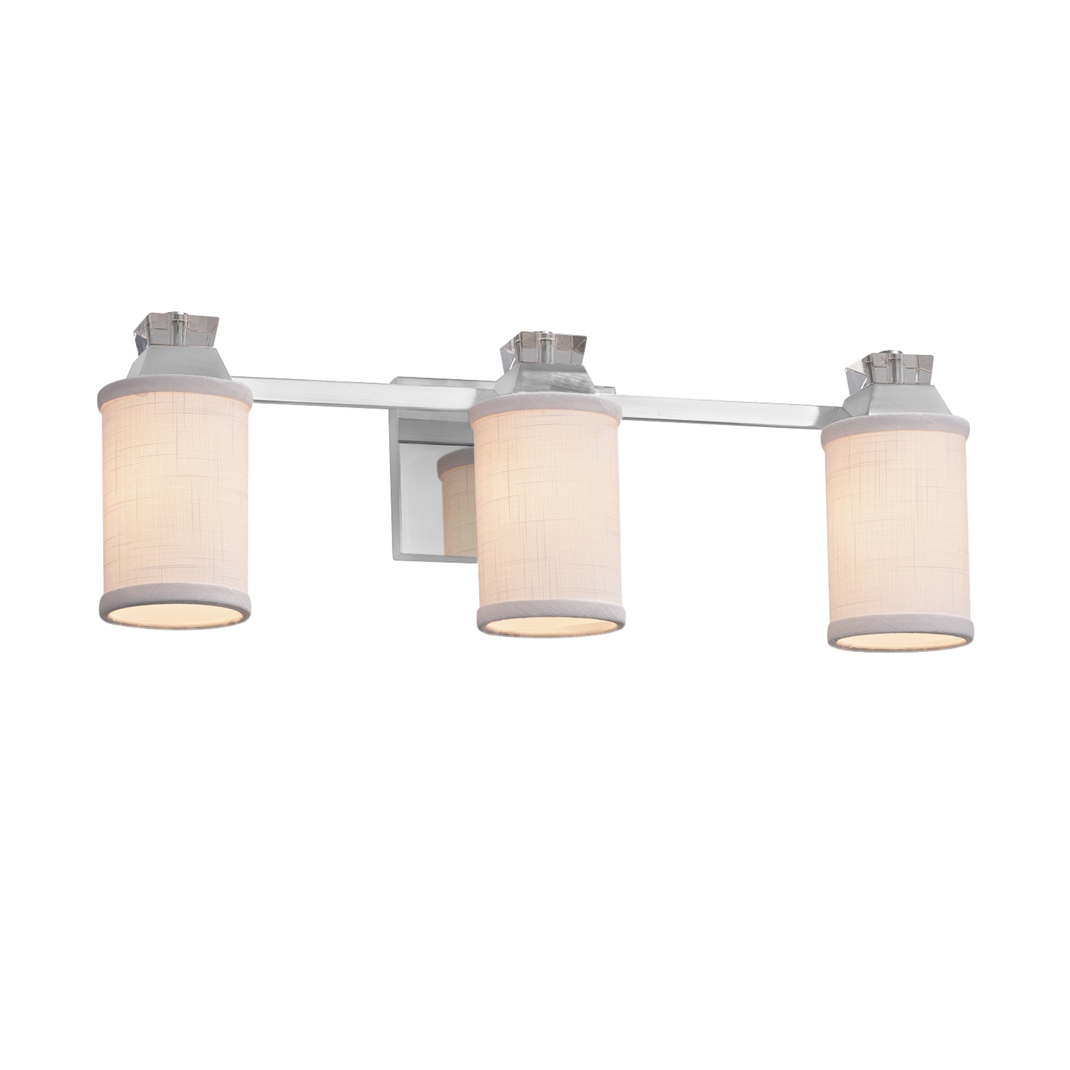 Justice Design Group Textile Ardent 3 Light Polished Chrome Bath Bar White Cylinder W Flat Rim Shade