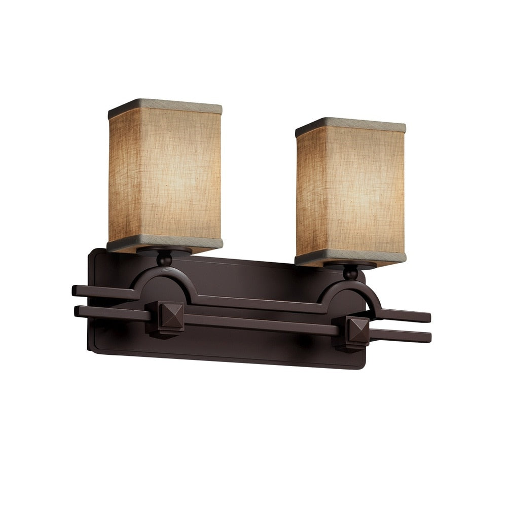 Justice Design Group Textile Argyle 2 Light Dark Bronze Bath Bar Cream Square Flat Rim Shade