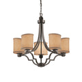 Justice Design Group Textile Argyle 5 Light Matte Black Chandelier Cream Oval Shade