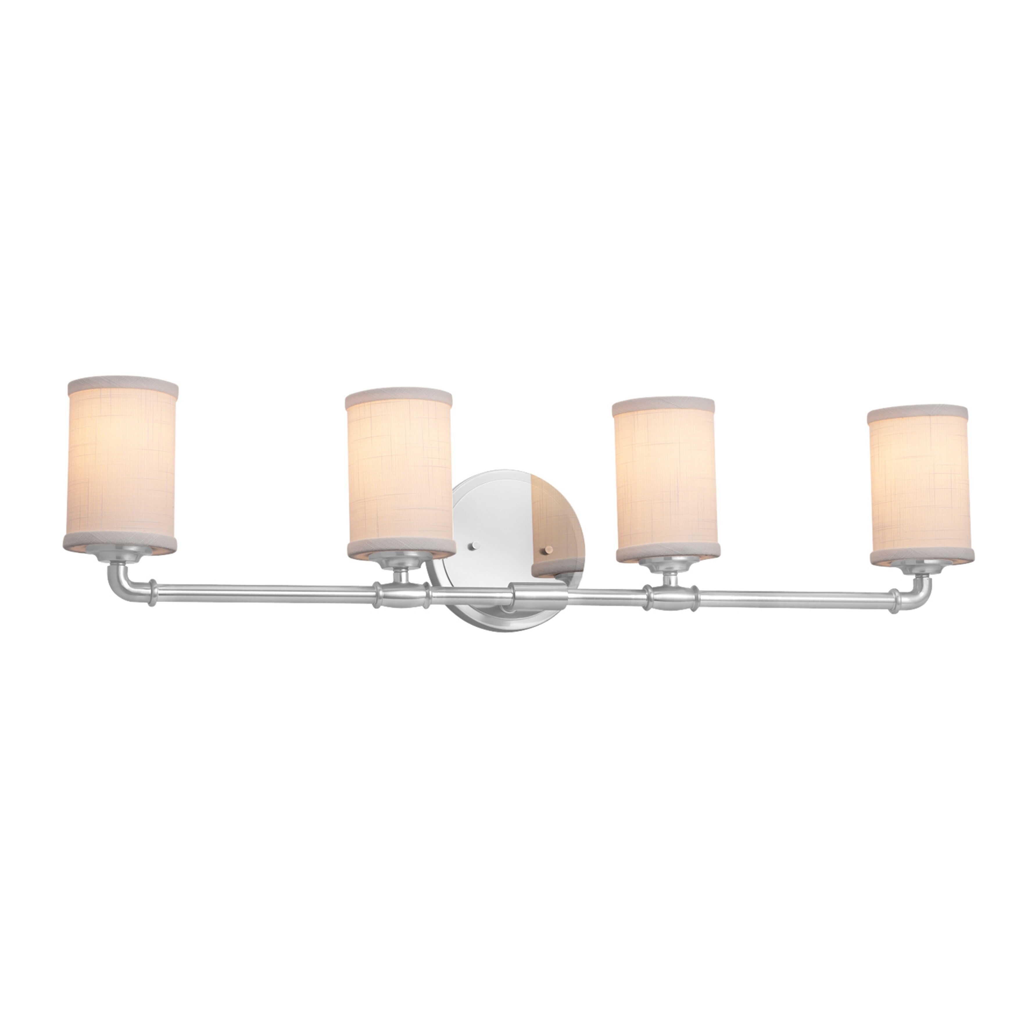 Justice Design Group Textile Bronx 4 Light Polished Chrome Bath Bar White Cylinder W Flat Rim Shade