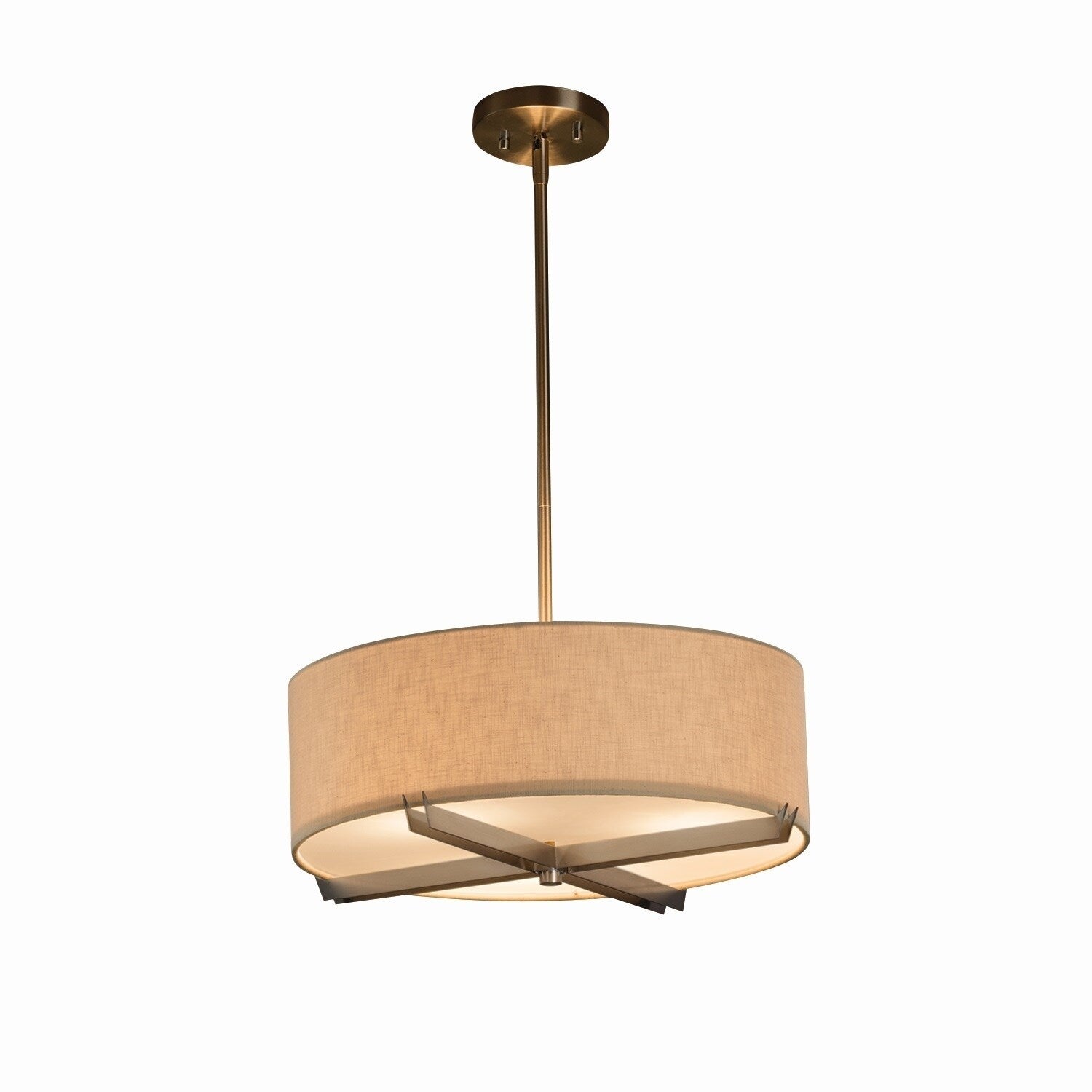 Justice Design Group Textile Crossbar 3 Light Brushed Nickel Pendant Cream Shade