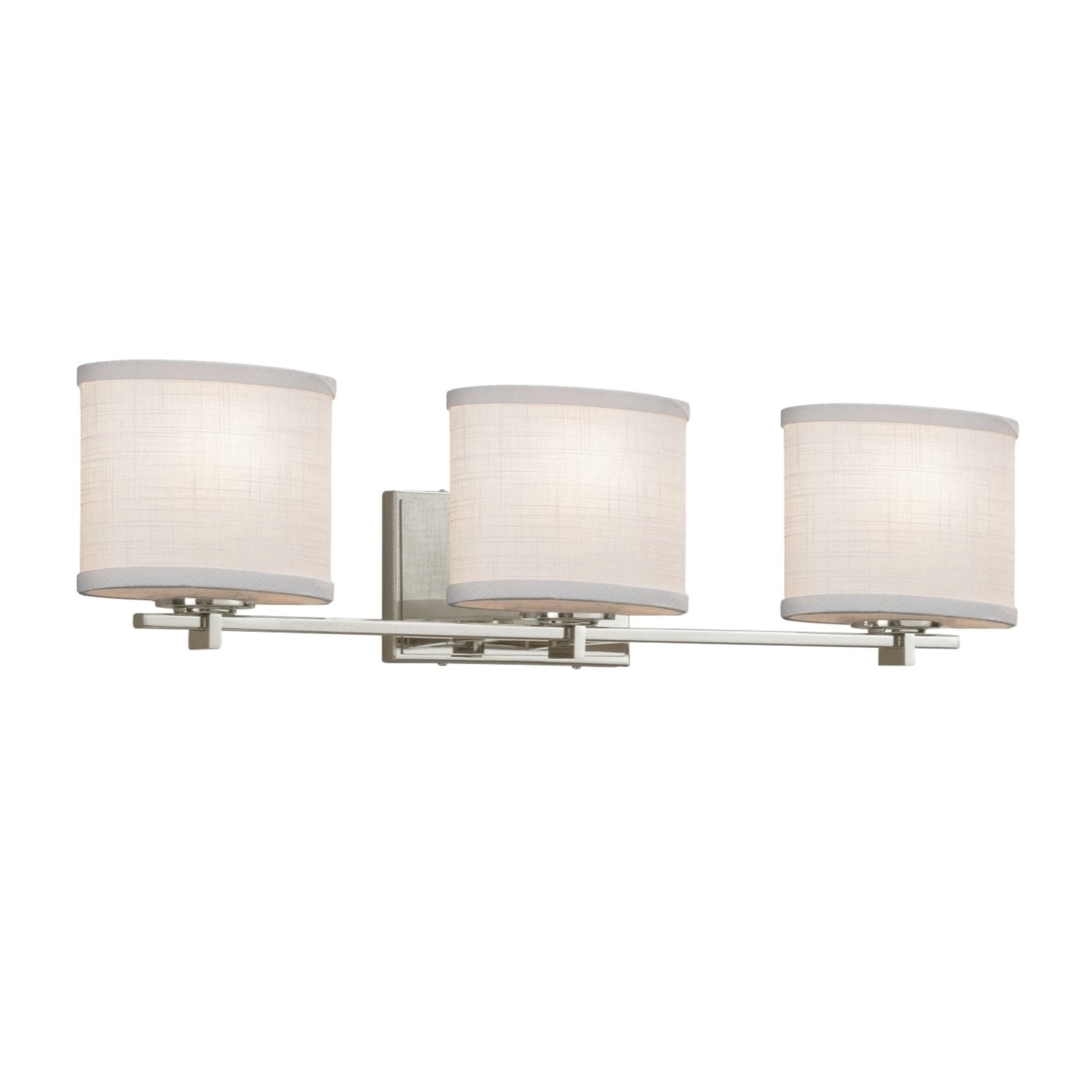 Justice Design Group Textile Era 3 Light Brushed Nickel Bath Light White Oval Shade