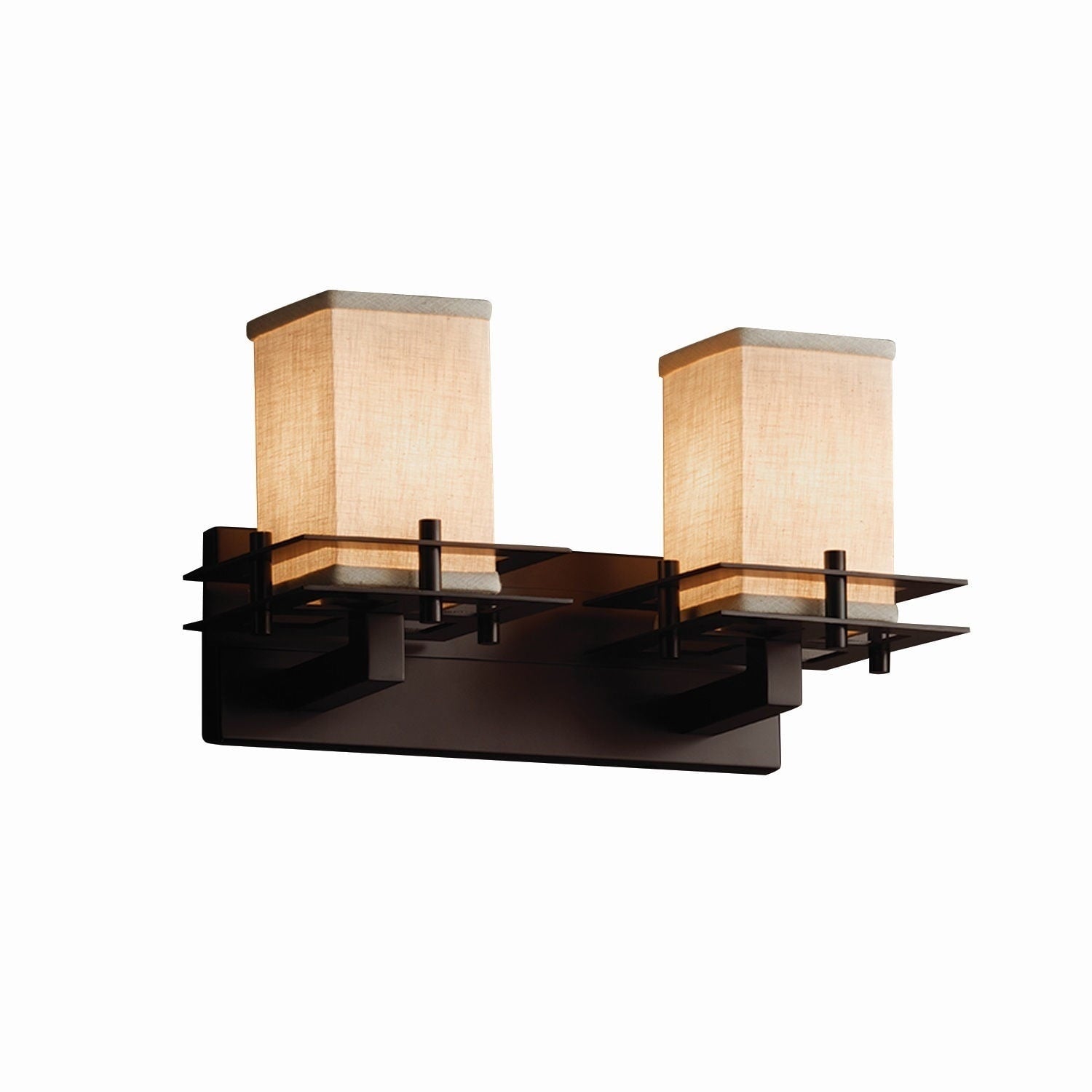 Justice Design Textile Metropolis 2 Light Dark Bronze Bath Bar Cream Square Flat Rim Shade