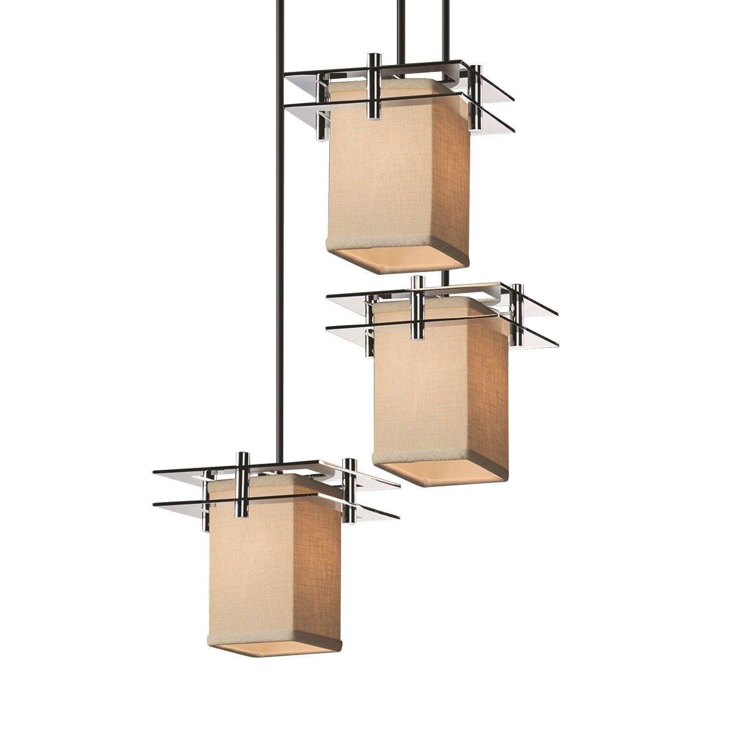 Justice Design Group Textile Metropolis 3 Light Polished Chrome Pendant Cream Square Flat Rim Shade