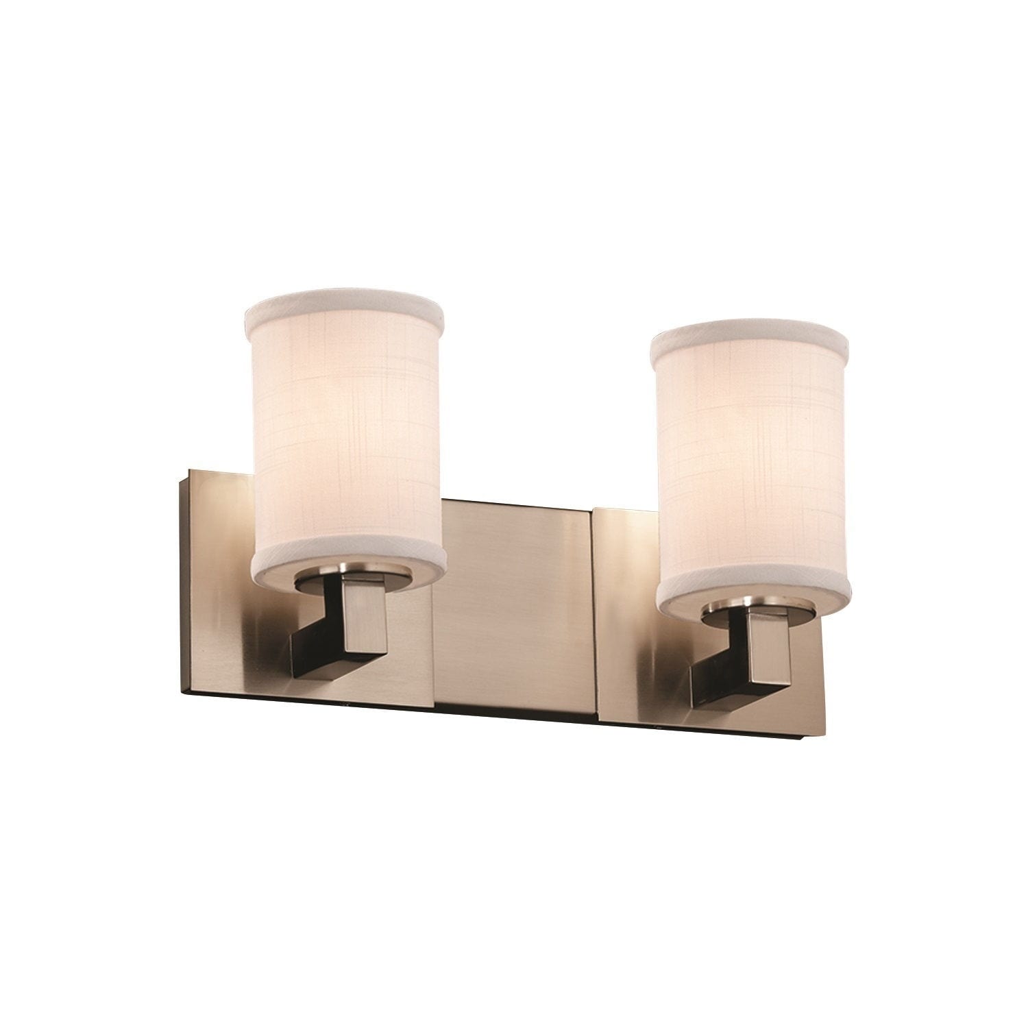 Justice Design Group Textile Modular 2 Light Brushed Nickel Bath Bar White Cylinder Flat Rim Shade