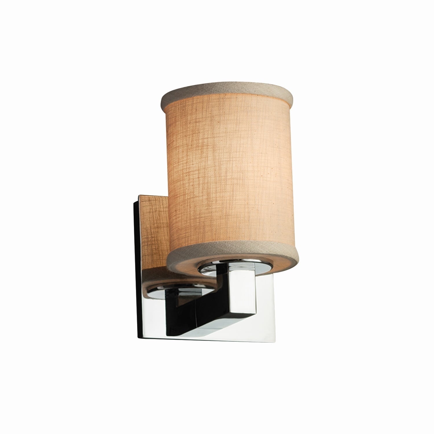 Justice Design Group Textile Modular 1 Light Polished Chrome Wall Sconce Cream Cylinder Flat Rim Shade