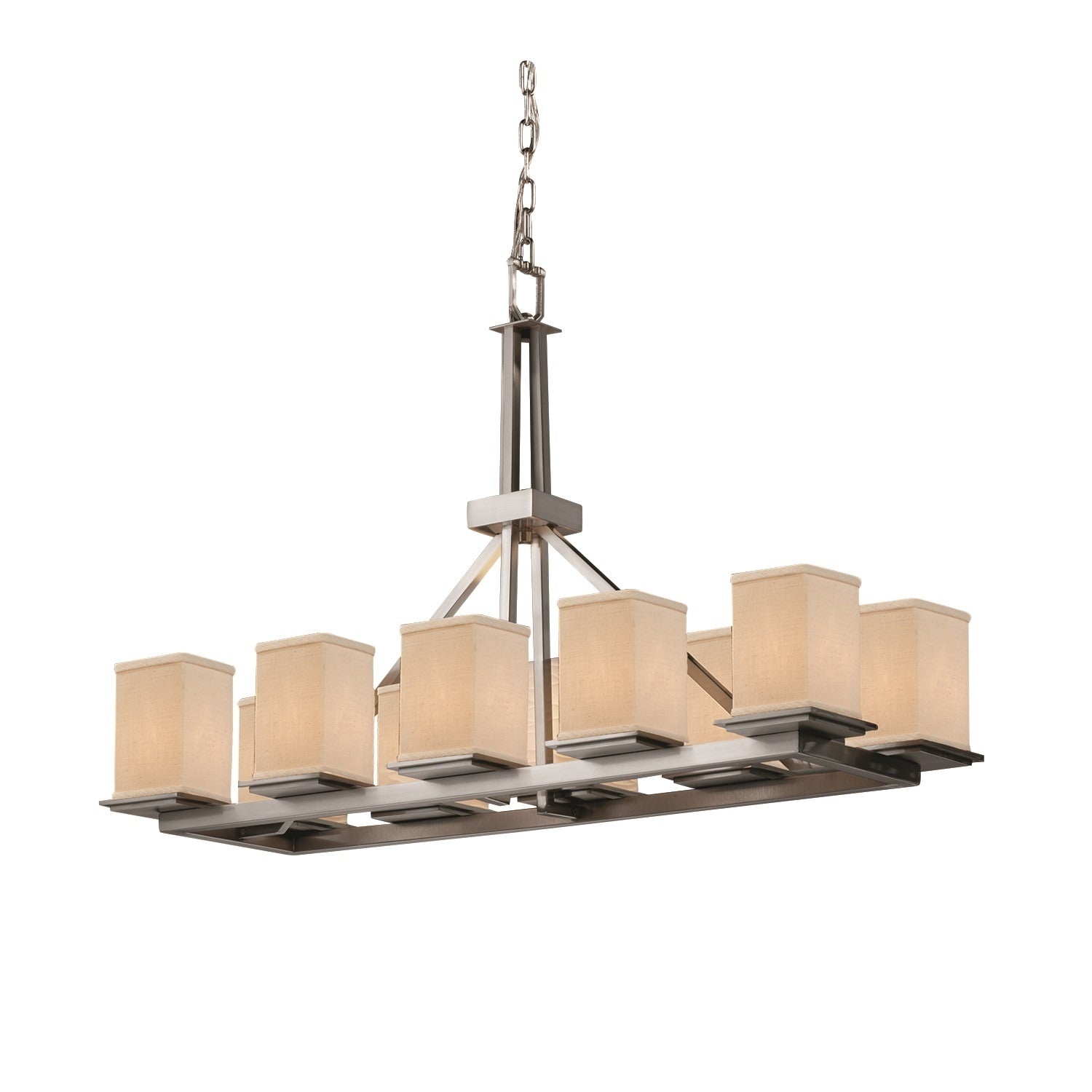 Justice Design Group Textile Montana 10 Light Brushed Nickel Chandelier Cream Square Flat Rim Shade