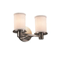 Justice Design Group Textile Rondo 2 Light Polished Chrome Bath Bar White Cylinder Flat Rim Shade