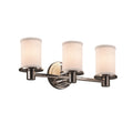 Justice Design Group Textile Rondo 3 Light Polished Chrome Bath Bar White Cylinder Flat Rim Shade