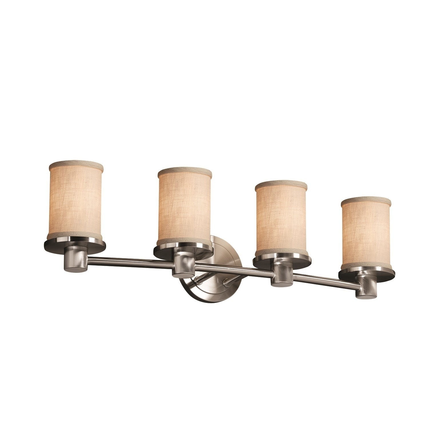 Justice Design Group Textile Rondo 4 Light Brushed Nickel Bath Bar Cream Cylinder Flat Rim Shade