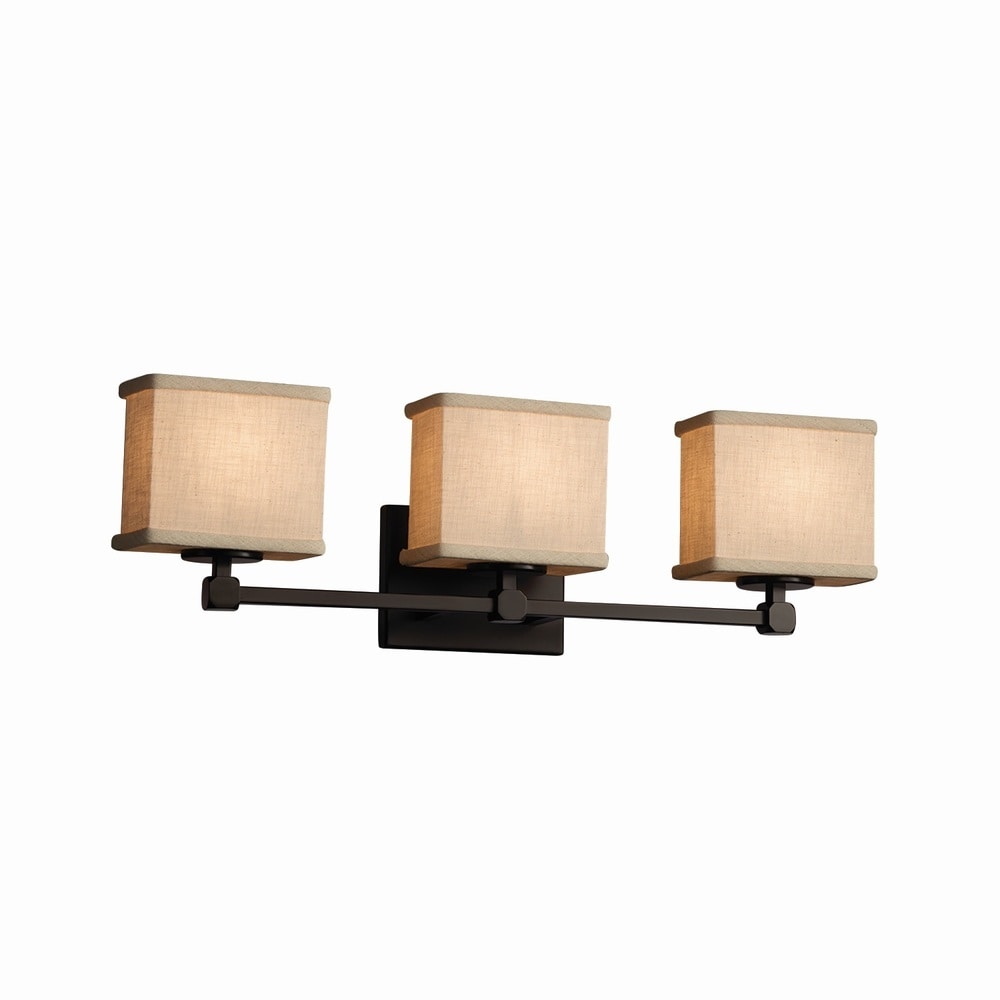 Justice Design Group Textile Tetra 3 Light Dark Bronze Bath Bar Cream Rectangle Shade
