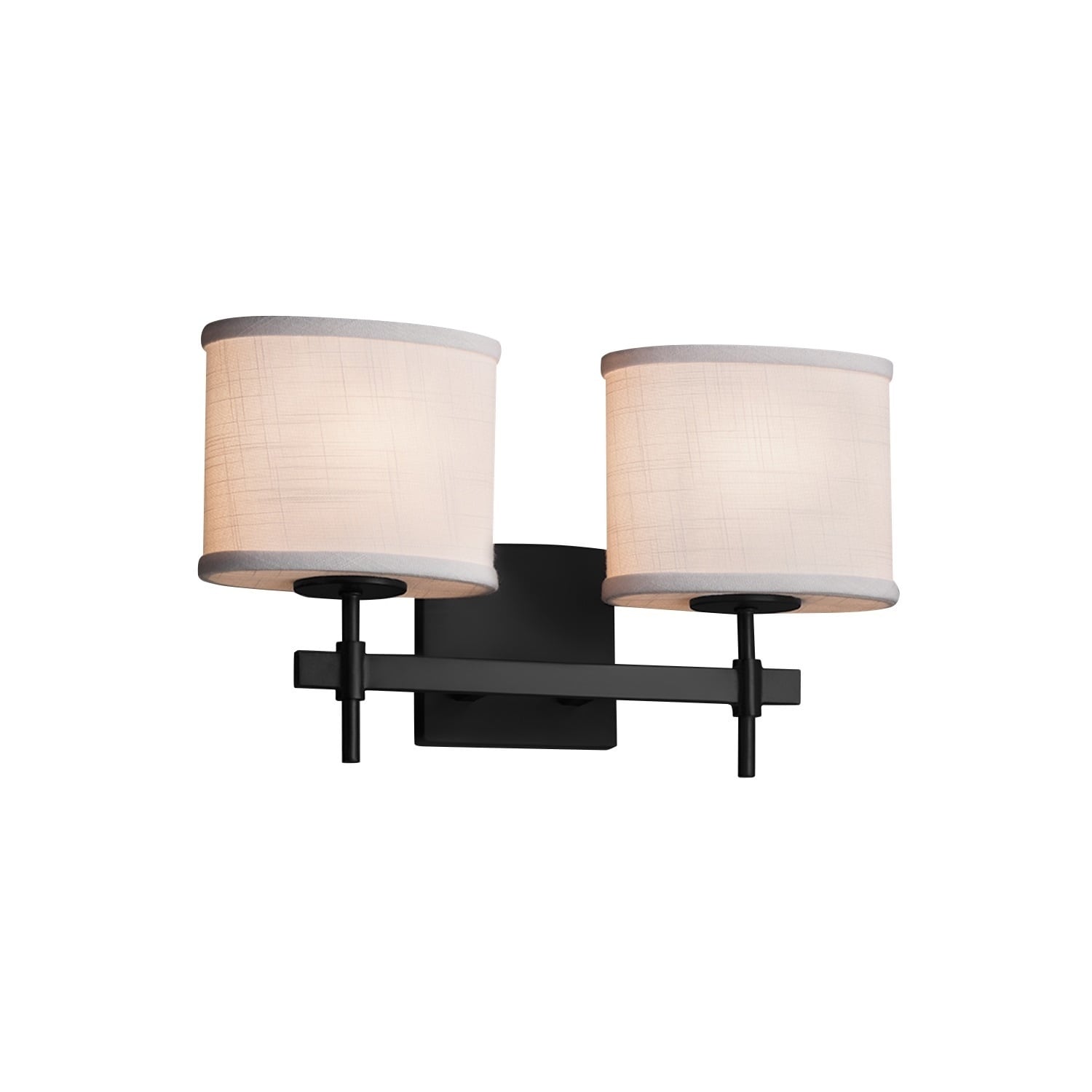 Justice Design Group Textile Union 2 Light Matte Black Bath Bar White Oval Shade