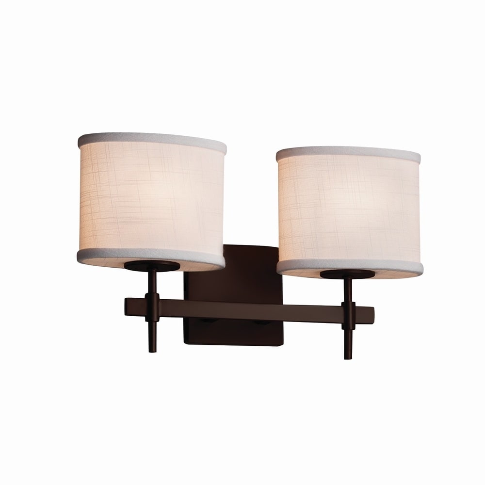 Justice Design Group Textile Union 2 Light Dark Bronze Bath Bar White Oval Shade
