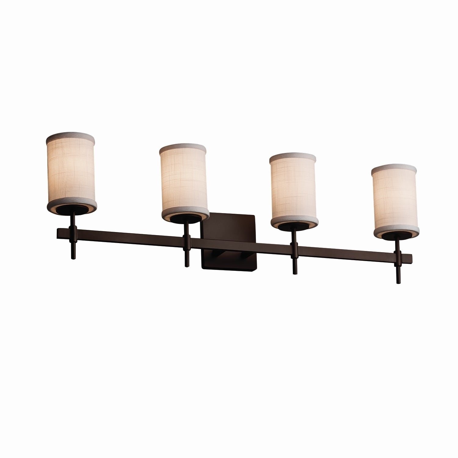 Justice Design Group Textile Union 4 Light Dark Bronze Bath Bar White Cylinder Flat Rim Shade
