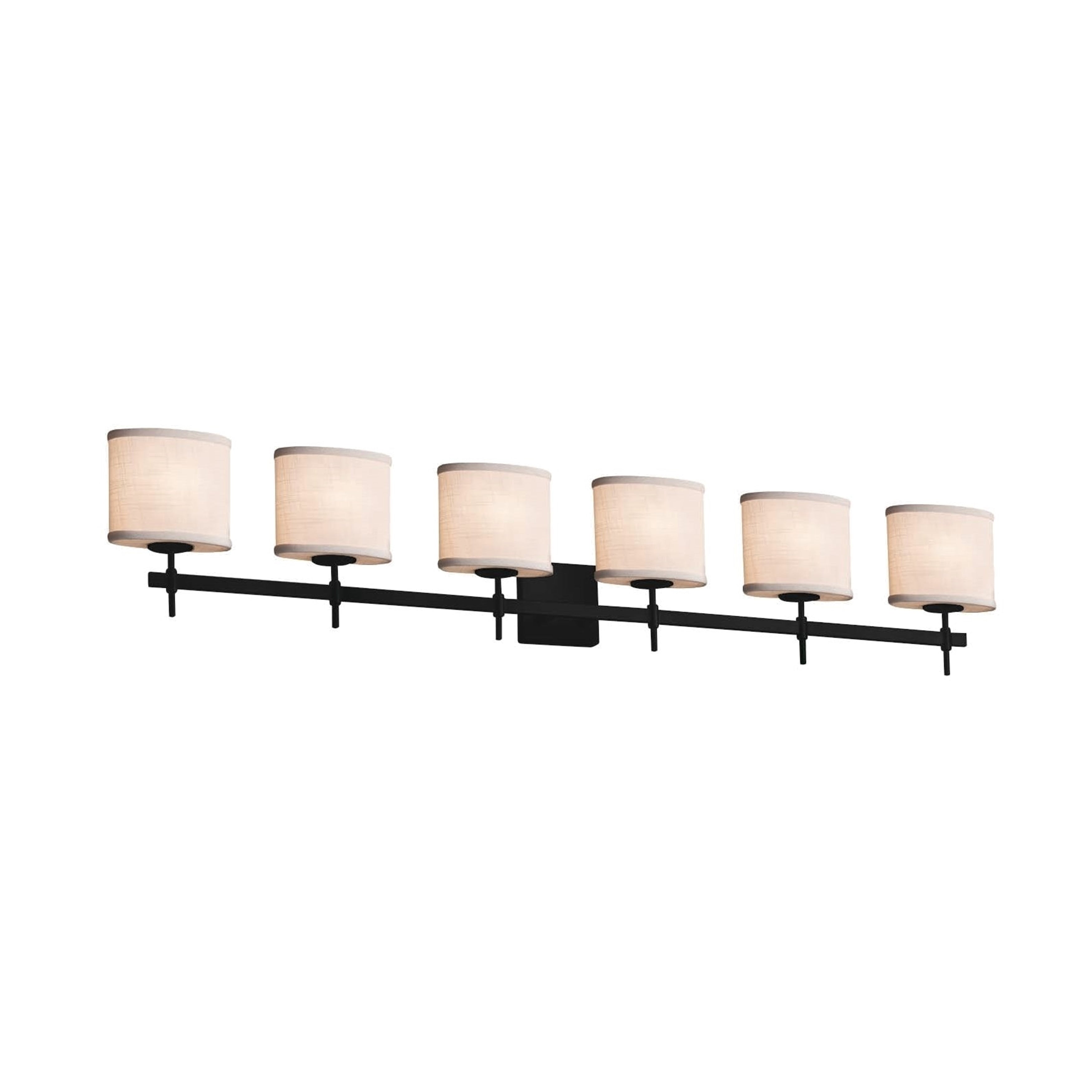 Justice Design Group Textile Union 6 Light Matte Black Bath Bar White Oval Shade