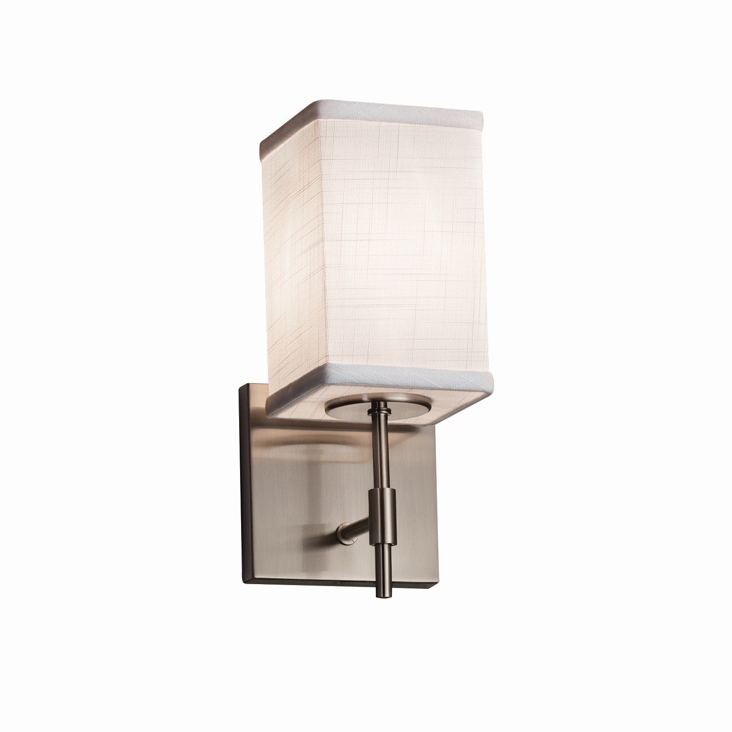 Justice Design Group Textile Union 1 Light Brushed Nickel Wall Sconce White Square Flat Rim Shade
