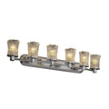 Justice Design Group Veneto Luce Rondo 6 Light Polished Chrome Bath Bar Clear Textured Cylinder Rippled Rim Shade