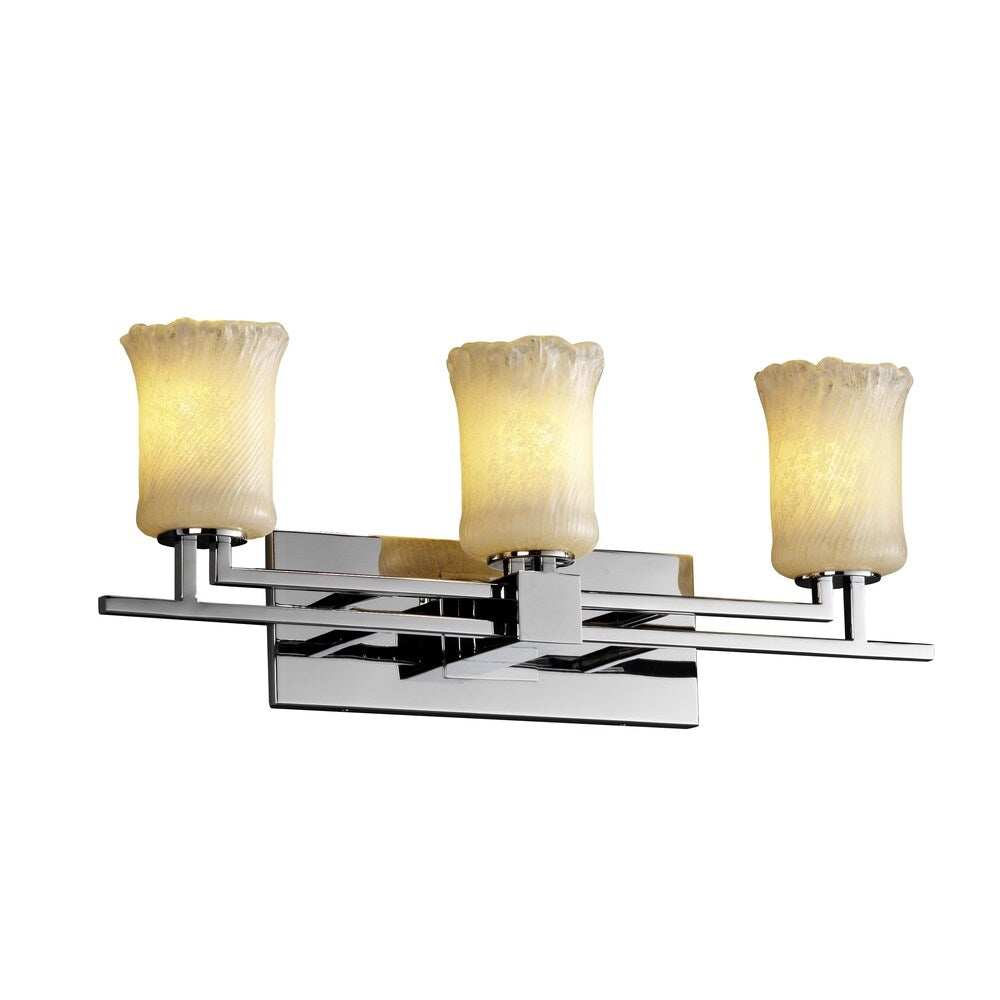 Justice Design Group Veneto Luce Aero 3 Light Polished Chrome Bath Bar Whitewash Cylinder Rippled Rim Shade