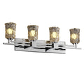 Justice Design Group Veneto Luce Aero 4 Light Polished Chrome Bath Bar Clear Textured Cylinder Rippled Rim Shade