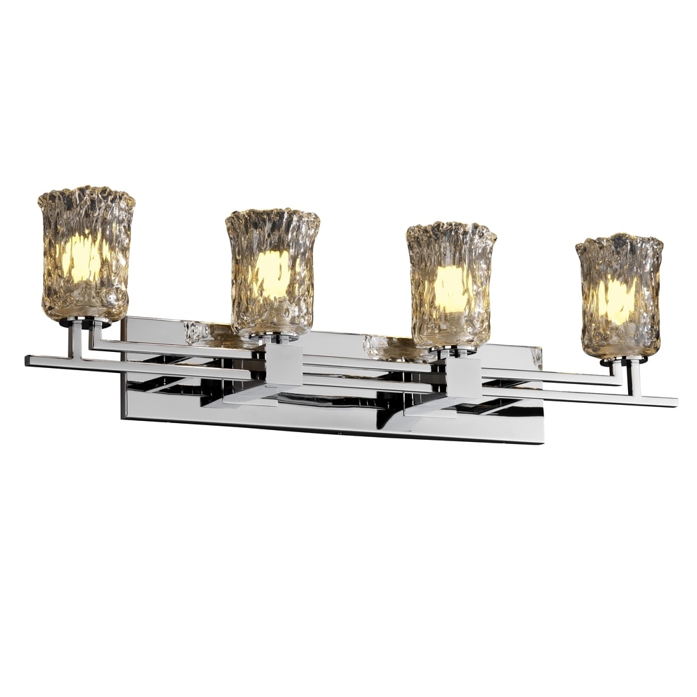 Justice Design Group Veneto Luce Aero 4 Light Polished Chrome Bath Bar Clear Textured Cylinder Rippled Rim Shade