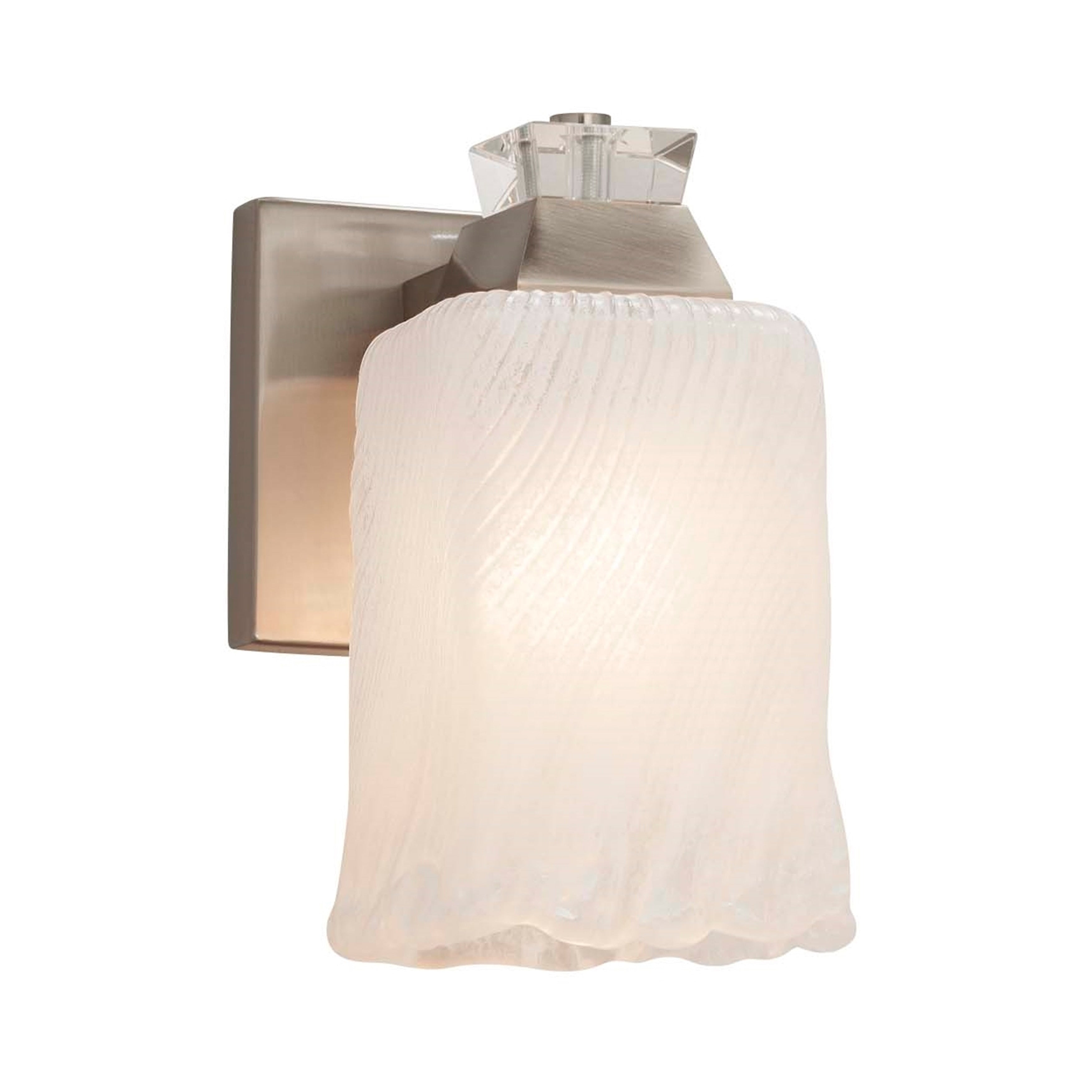 Justice Design Group Veneto Luce Ardent 1 Light Brushed Nickel Wall Sconce White Frosted Cylinder W Rippled Rim Shade