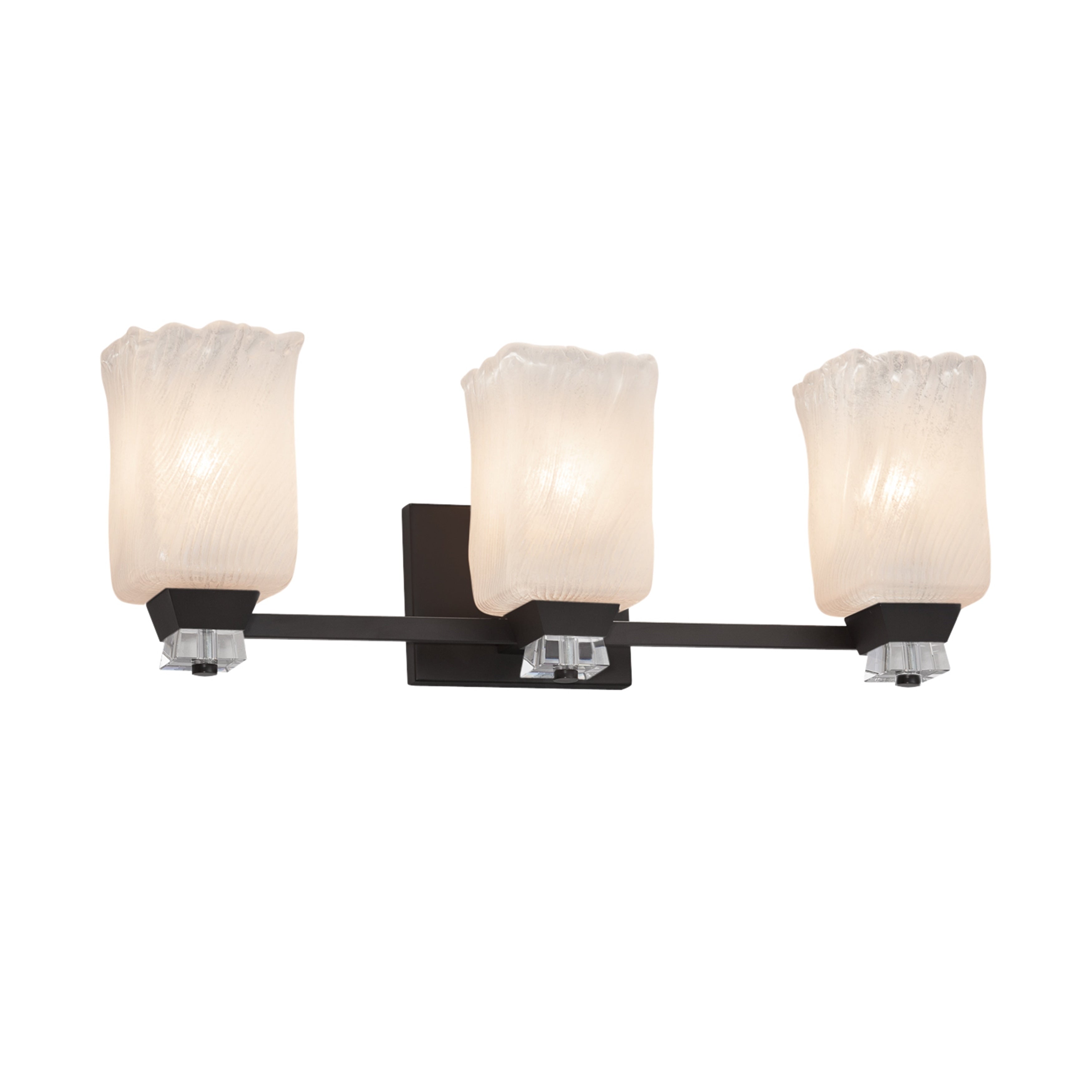 Justice Design Group Veneto Luce Ardent 3 Light Matte Black Bath Bar Whitewash Square W Rippled Rim Shade