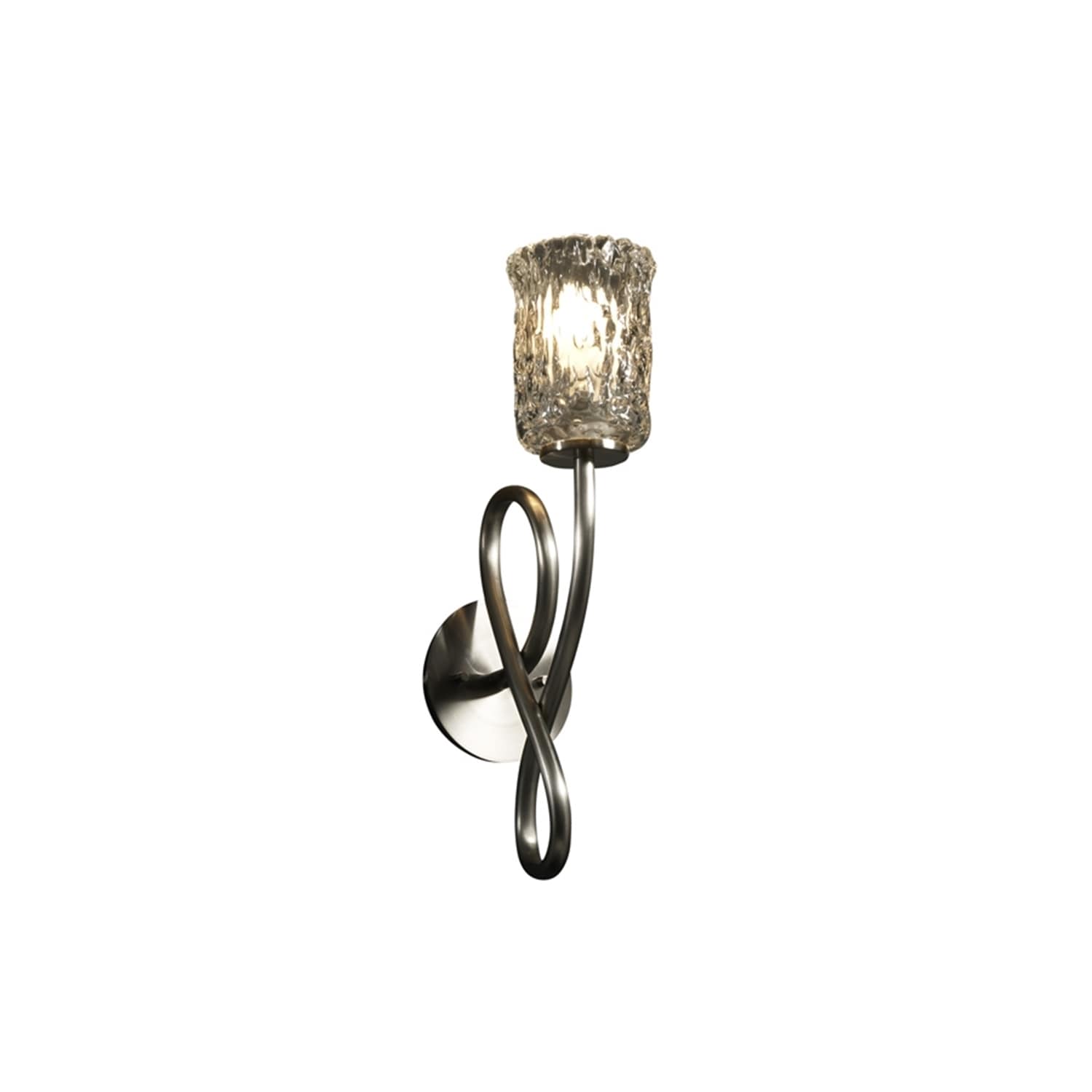 Justice Design Group Veneto Luce Capellini 1 Light Brushed Nickel Wall Sconce Clear Textured Cylinder Rippled Rim Shade