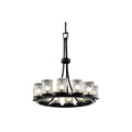 Justice Design Group Veneto Luce Dakota 12 Light Matte Black Chandelier Tall Clear Textured Cylinder Rippled Rim Shade