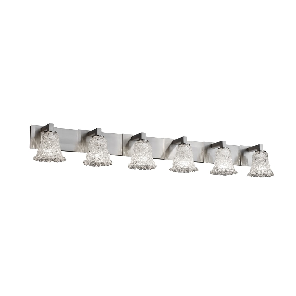 Justice Design Group Veneto Luce Modular 6 Light Brushed Nickel Bath Bar Lace Round Flared Shade