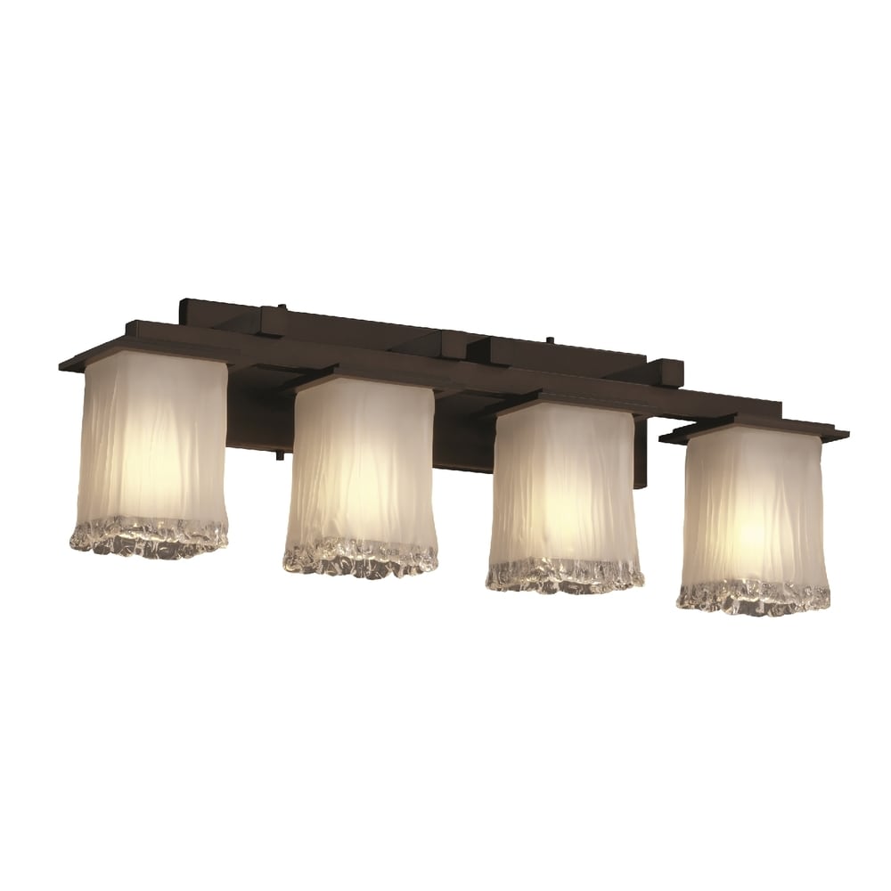 Justice Design Group Veneto Luce Montana 4 Light Dark Bronze Bath Bar White Frosted Square Rippled Rim Shade