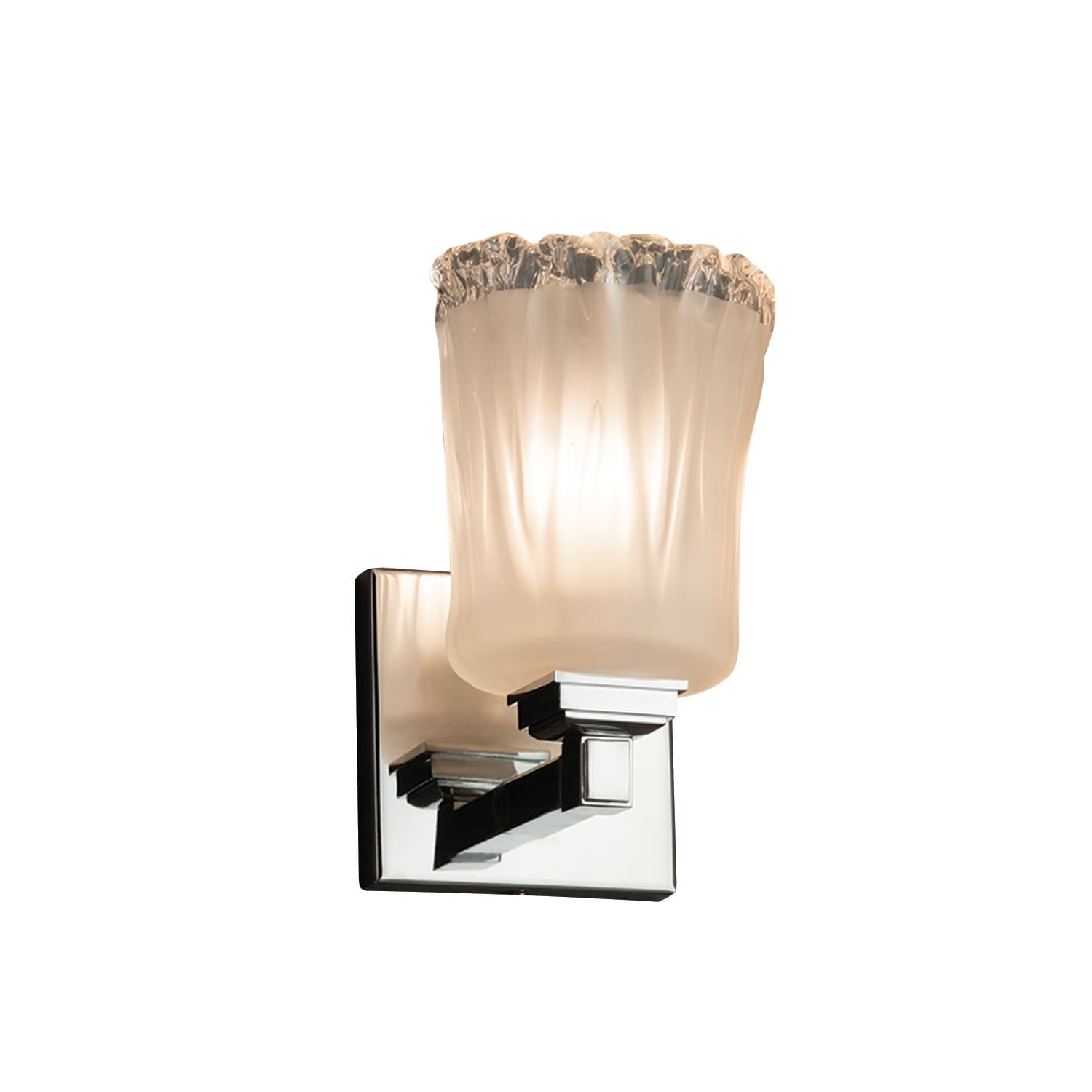Justice Design Group Veneto Luce Regency 1 Light Polished Chrome Wall Sconce White Frosted Cylinder Rippled Rim Shade