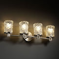Justice Design Group Veneto Luce Rondo 4 Light Brushed Nickel Bath Bar Clear Textured Cylinder Rippled Rim Shade