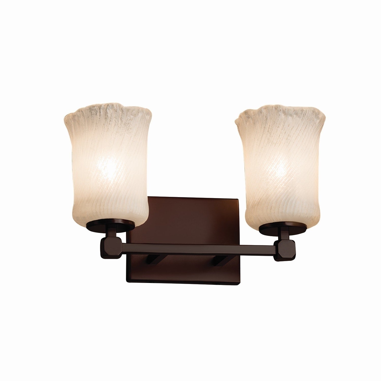 Justice Design Group Veneto Luce Tetra 2 Light Dark Bronze Bath Bar Whitewash Cylinder Rippled Rim Shade