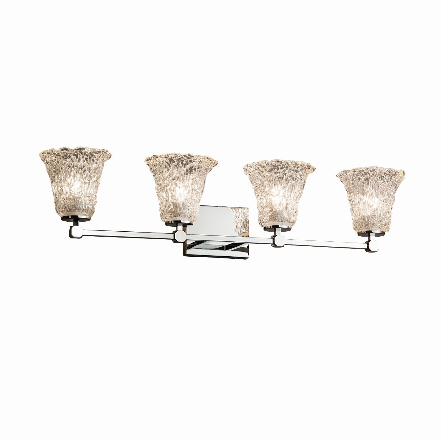 Justice Design Group Veneto Luce Tetra 4 Light Polished Chrome Bath Bar Lace Round Flared Shade