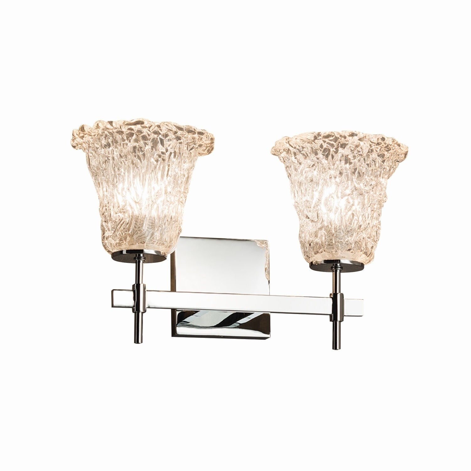 Justice Design Group Veneto Luce Union 2 Light Polished Chrome Bath Bar Lace Round Flared Shade