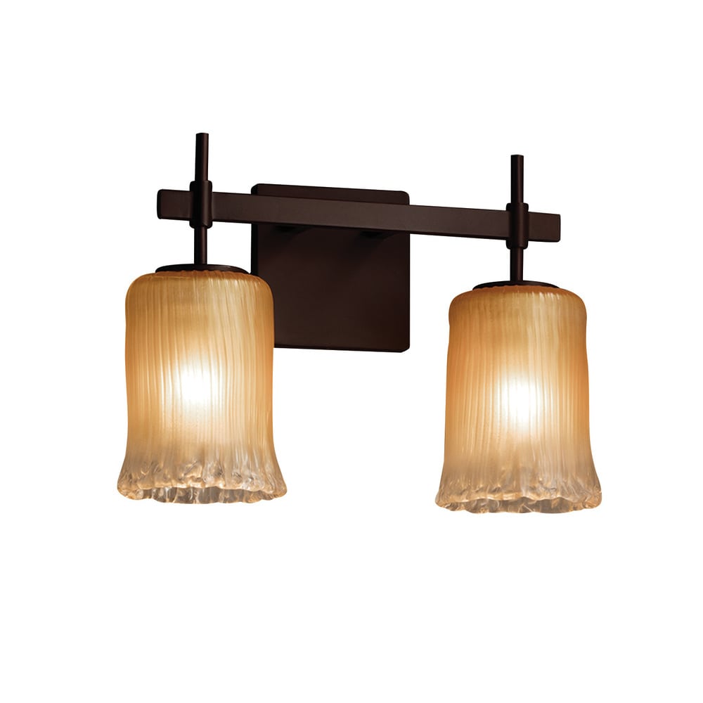 Justice Design Group Veneto Luce Union 2 Light Dark Bronze Bath Bar Gold With Clear Rim Cylinder Rippled Rim Shade